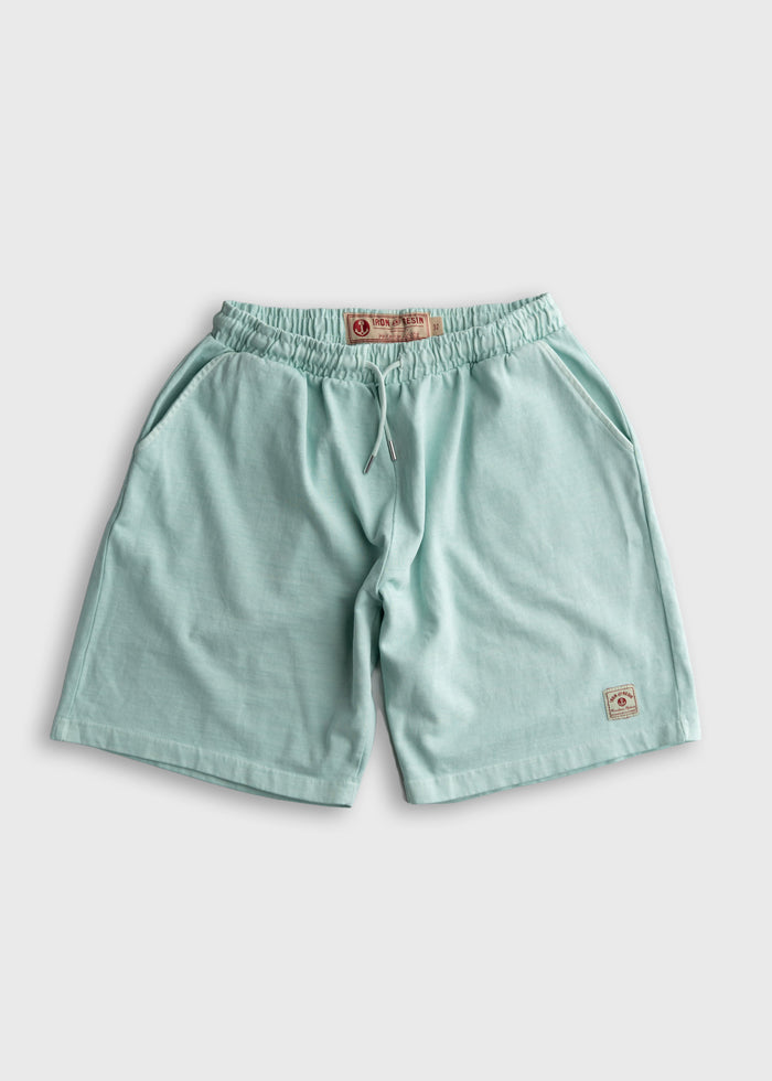 Men’s 9.5 oz jersey cotton shorts in light Blue, with drawstring waist and dual hand pockets, heavyweight comfortable shorts with relaxed fit for everyday wear, available in two colors