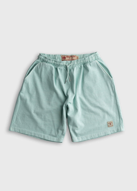 Men’s 9.5 oz jersey cotton shorts in light Blue, with drawstring waist and dual hand pockets, heavyweight comfortable shorts with relaxed fit for everyday wear, available in two colors