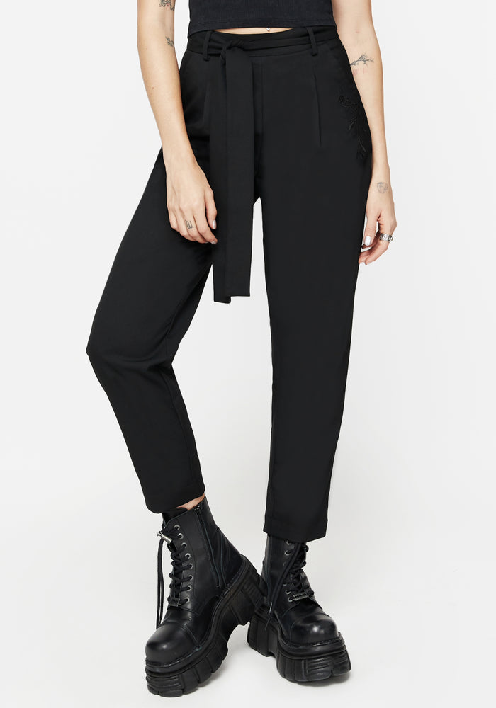 Hester Embroidered Tapered Trousers - Black