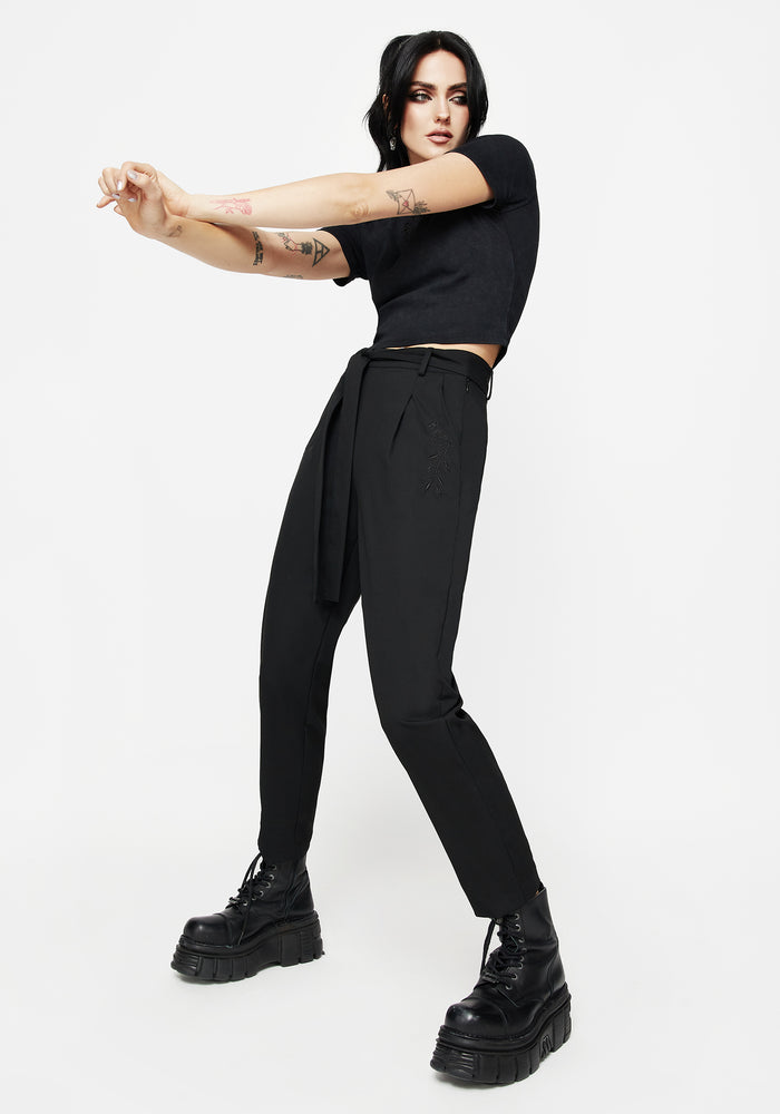 Hester Embroidered Tapered Trousers - Black