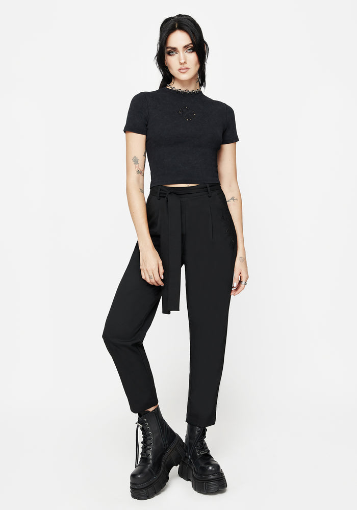 Hester Embroidered Tapered Trousers - Black