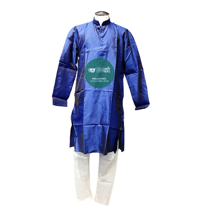 HITESH KURTA PAJAMA SET (Blue and White /Silk)