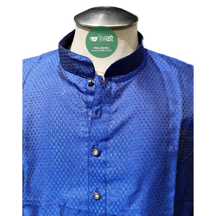 HITESH KURTA PAJAMA SET (Blue and White /Silk)