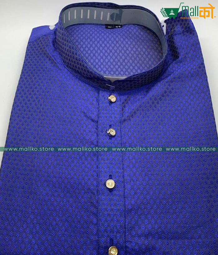 HITESH KURTA PAJAMA SET (Blue and White /Silk)