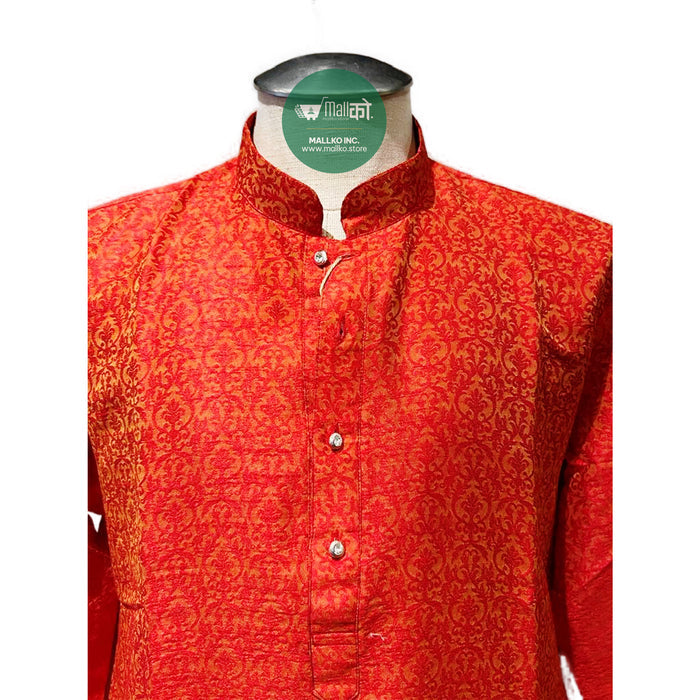 HITESH KURTA PAJAMA SET (Orange and Cream /Banarasi Silk)