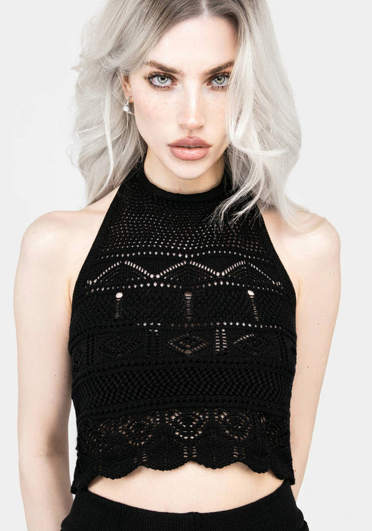 Hooked Pointelle Halter Crop Top