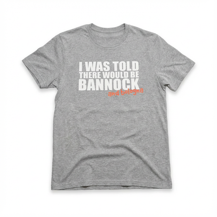 Gray t-shirt with humorous text design on a white background