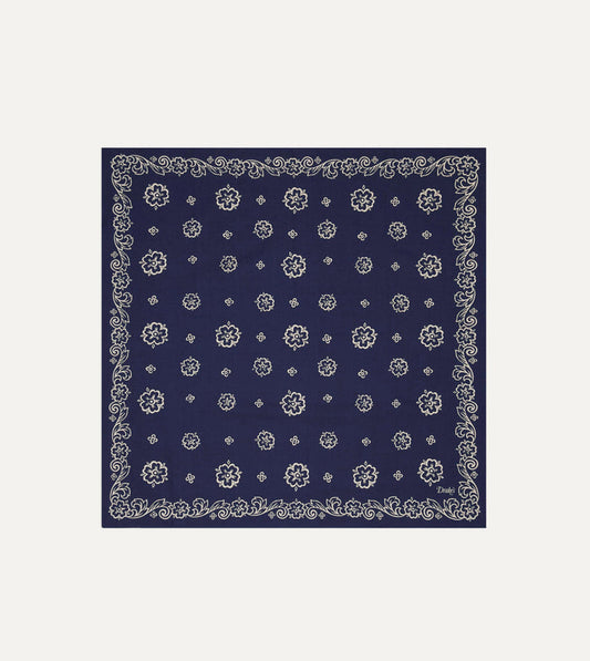 Indigo Flower Print Cotton Bandana