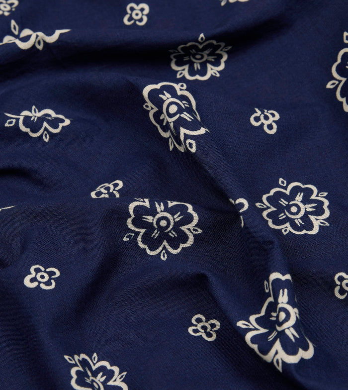 Indigo Flower Print Cotton Bandana