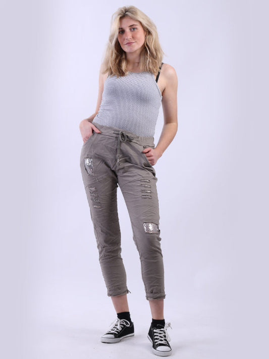 Italian Sequin Ripped Magic Pant (3 Colours)