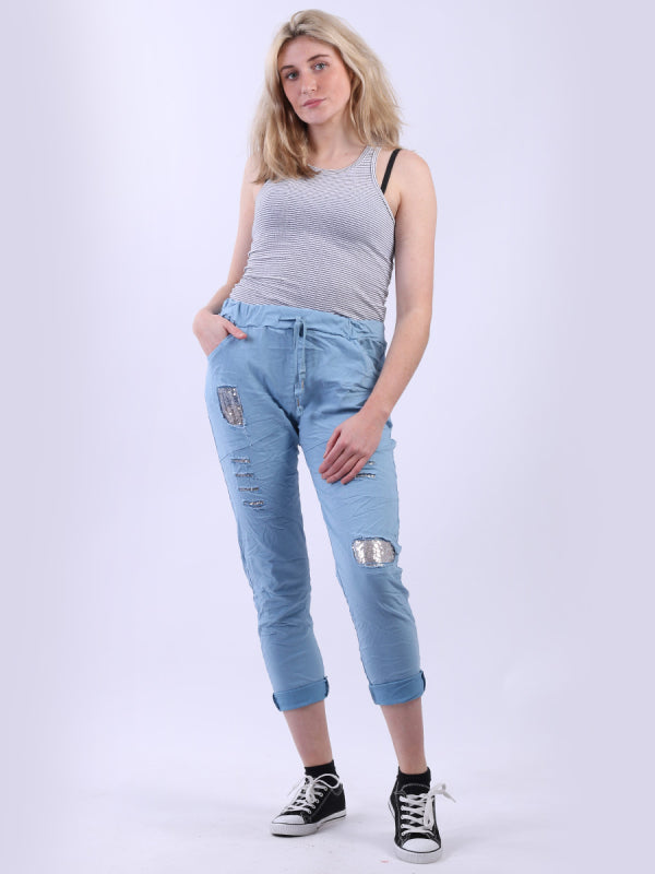 Italian Sequin Ripped Magic Pant (3 Colours)