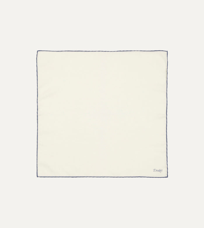 Ivory and Blue Shoestring Border Silk Pocket Square