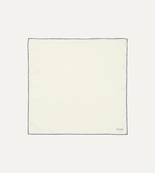 Ivory and Blue Shoestring Border Silk Pocket Square