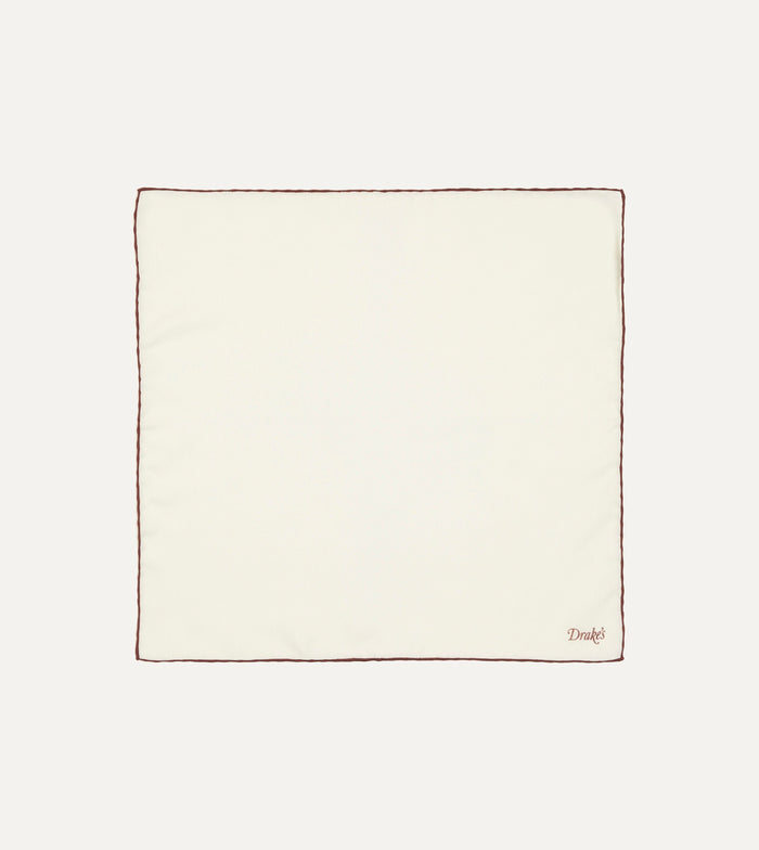 Ivory and Burgundy Shoestring Border Silk Pocket Square
