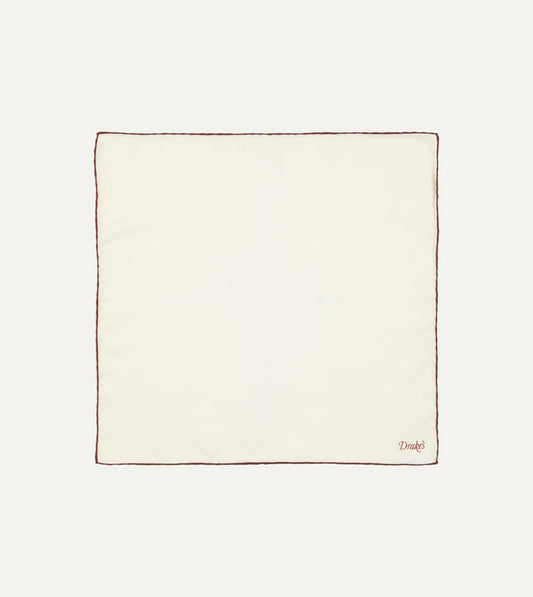Ivory and Burgundy Shoestring Border Silk Pocket Square