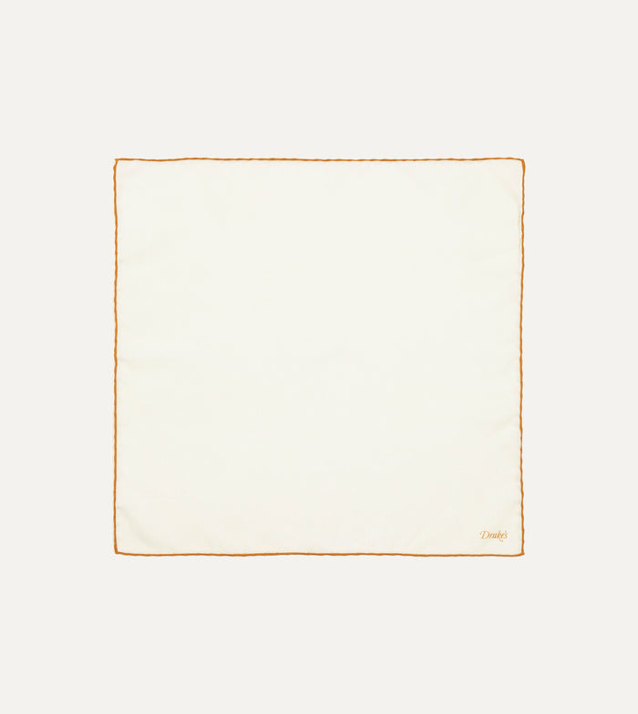 Ivory and Gold Shoestring Border Silk Pocket Square
