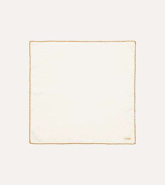 Ivory and Gold Shoestring Border Silk Pocket Square