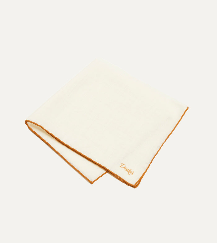 Ivory and Gold Shoestring Border Silk Pocket Square
