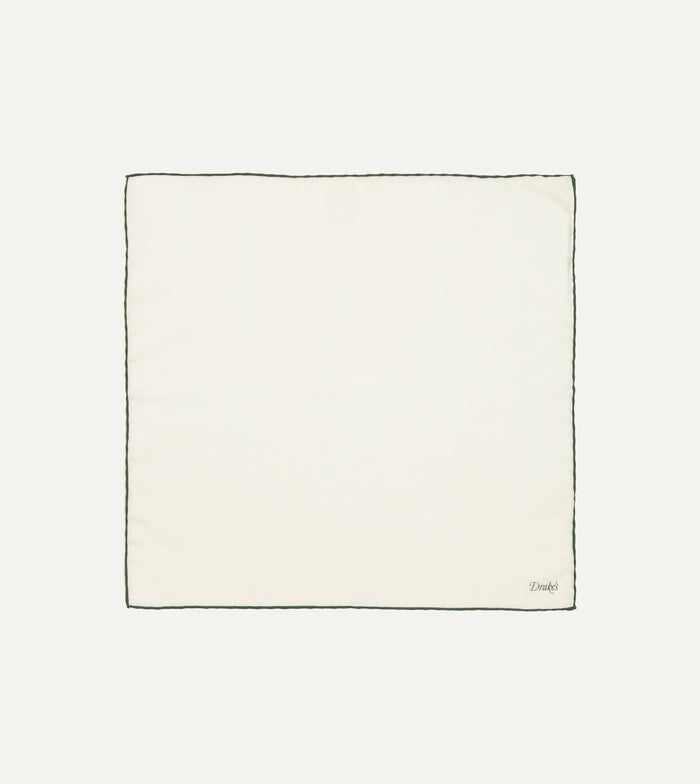 Ivory and Green Shoestring Border Silk Pocket Square