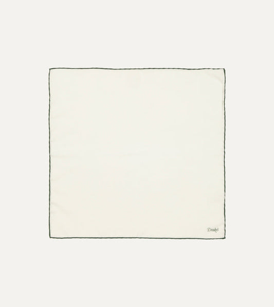 Ivory and Green Shoestring Border Silk Pocket Square