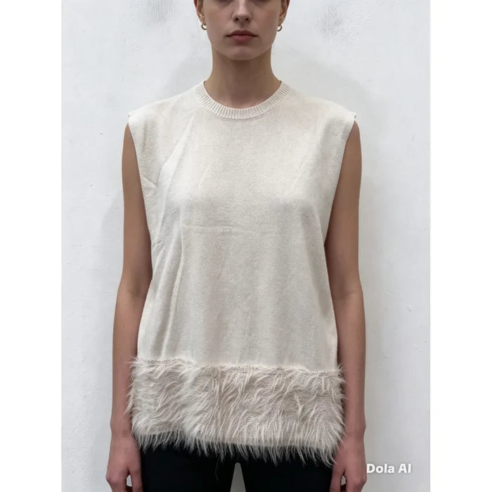 Ivory Faux Fur Hem Knit Top - Born To Glam