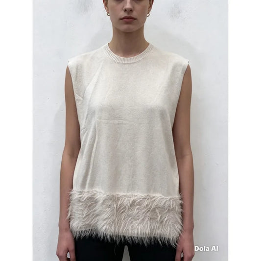 Ivory Faux Fur Hem Knit Top - Born To Glam