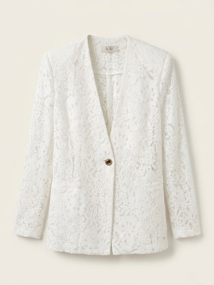 Ivory Floral Lace Blazer - Born To Glam