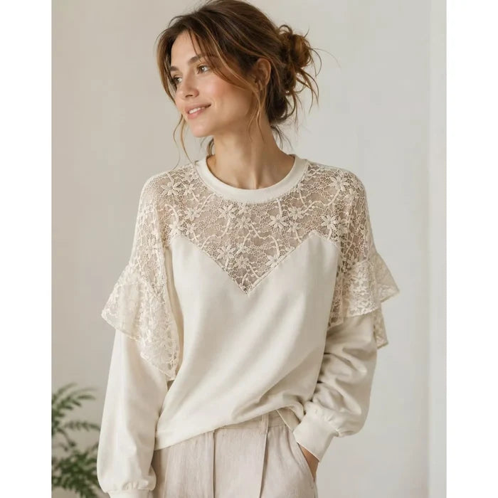 Ivory Lace Embellished Sweatshirt - Born To Glam