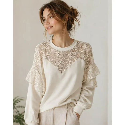 Ivory Lace Embellished Sweatshirt - Born To Glam