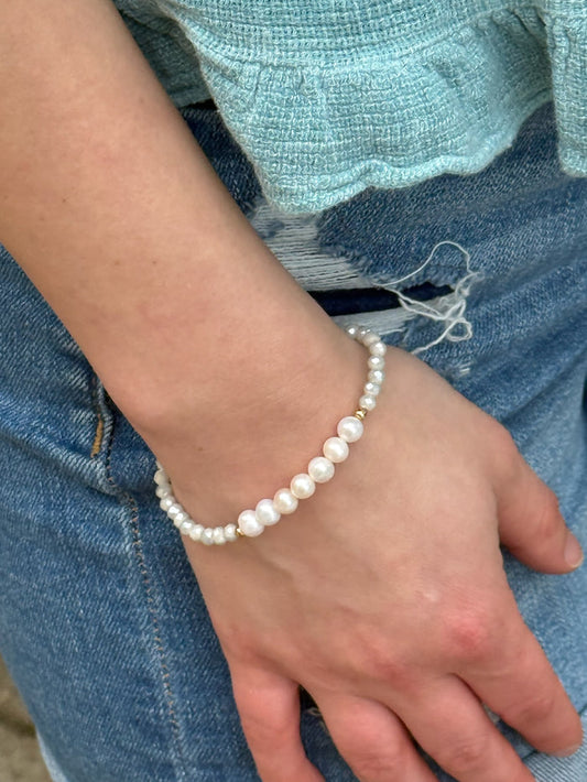 Grey Beaded Bracelets with Pearls