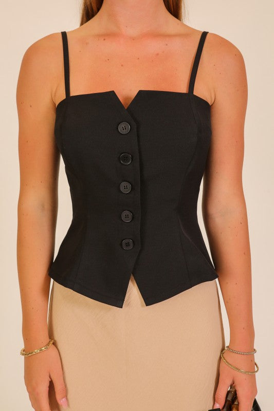 Just A Memory Button Vest-Black-SMALL-Cute-Trendy-Shop-Womens-Boutique-Clothing-Store