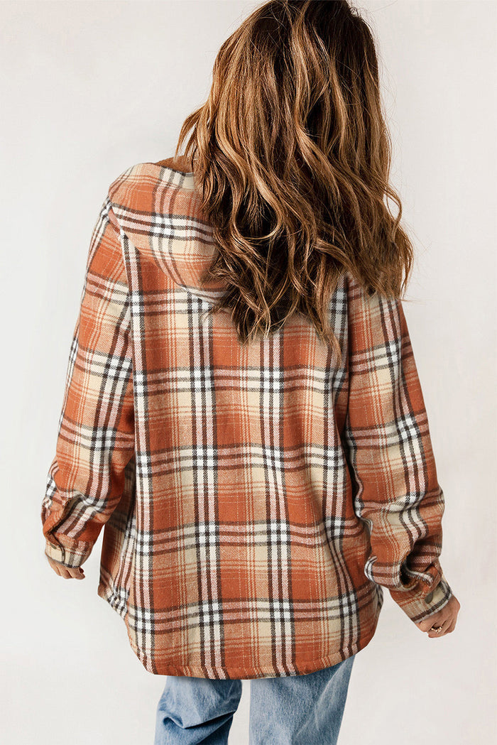Khaki Plaid Pattern Sherpa Lined Hooded Shacket - Outerwear/Plaid Shackets
