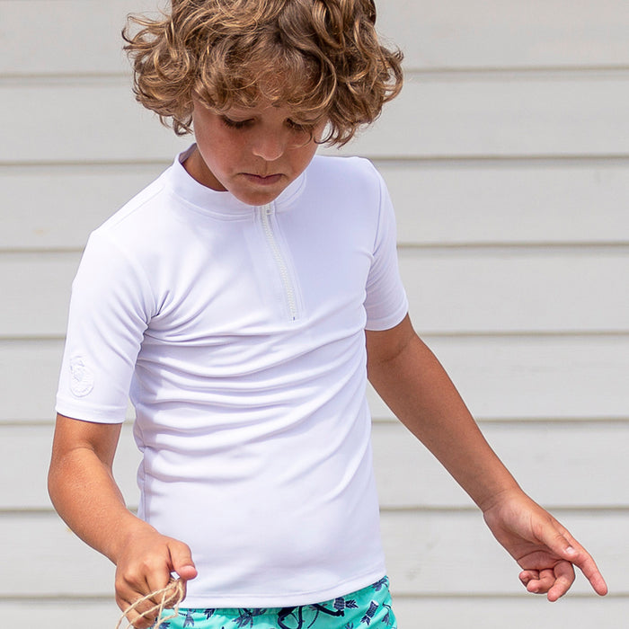 Kids Max UV Half Zip Swim Shirt - White