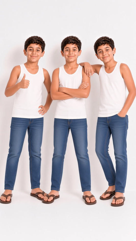 Kids Premium White 100% Combed Cotton Short Sleeve Vest ( 786 Pack of Three)