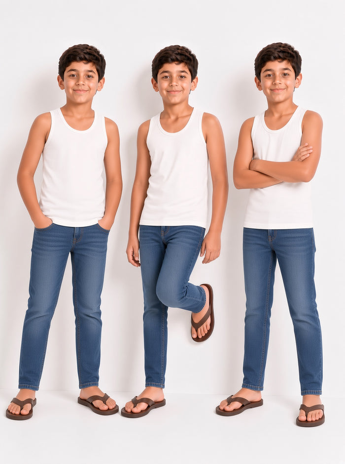 Kids Premium White 100% Combed Cotton Sleeveless Vest ( 786 Pack Of -3 ) - Hinz Clothing