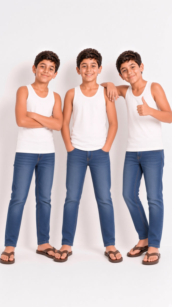 Kids Premium White 100% Combed Cotton Sleeveless Vest ( 786 Pack Of -3 ) - Hinz Clothing
