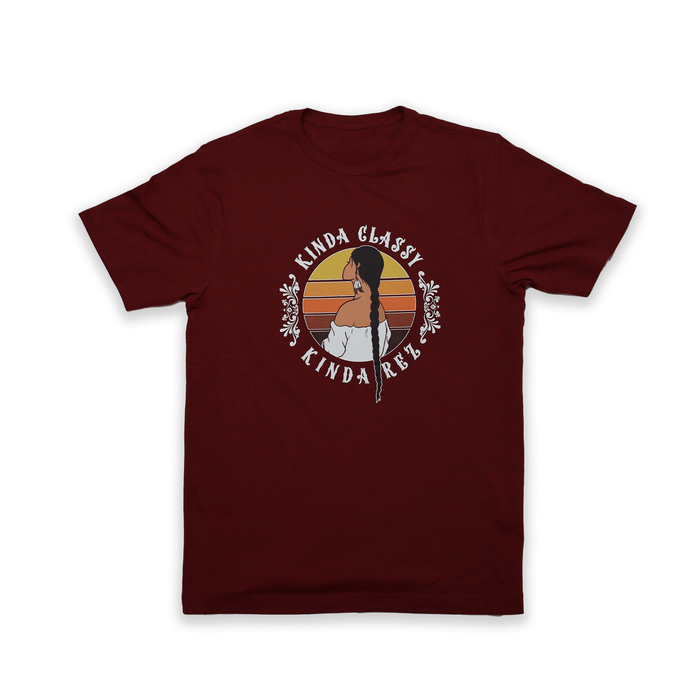 Kinda Classy Kinda Rez Tee - unisex graphic t-shirt in burgundy with smooth printed design for everyday wear.
