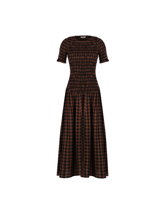 KLEIN GINGHAM T-SHIRT DRESS CHOCOLATE CHECK