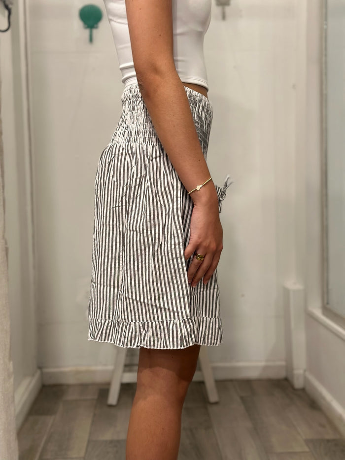 side view of woman in shorts