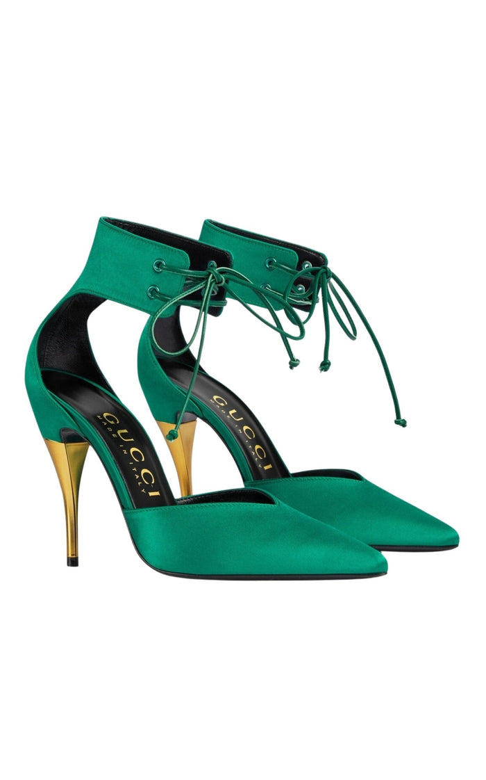 Gucci Lace - up Satin Pump Sandal - Runway Catalog