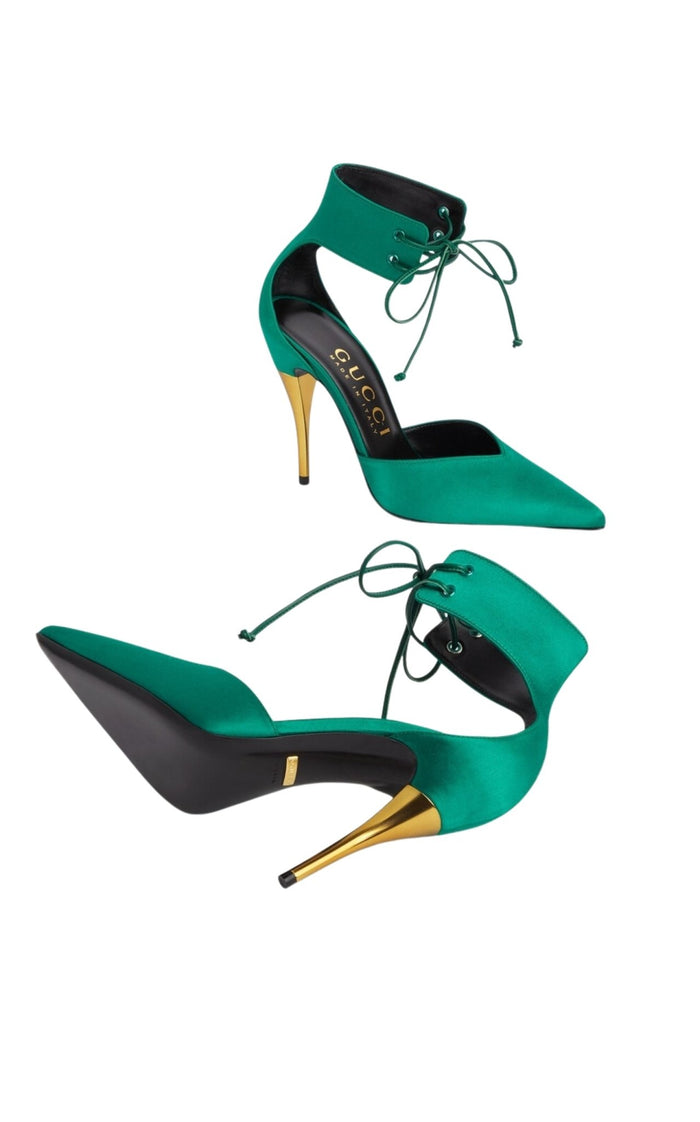 Gucci Lace - up Satin Pump Sandal - Runway Catalog