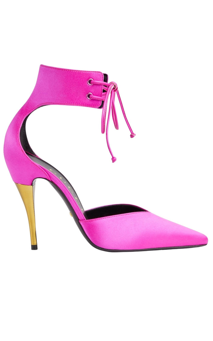 Gucci Lace - up Pink Satin Pump - Runway Catalog