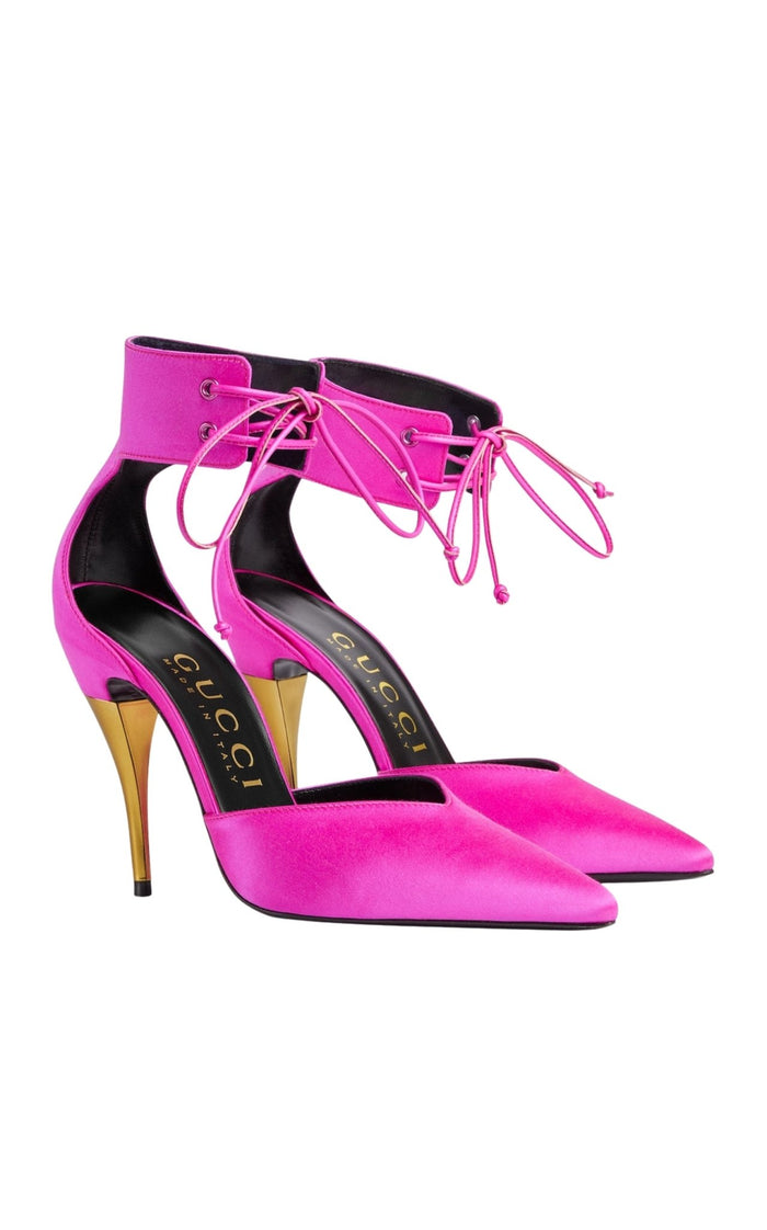 Gucci Lace - up Pink Satin Pump - Runway Catalog