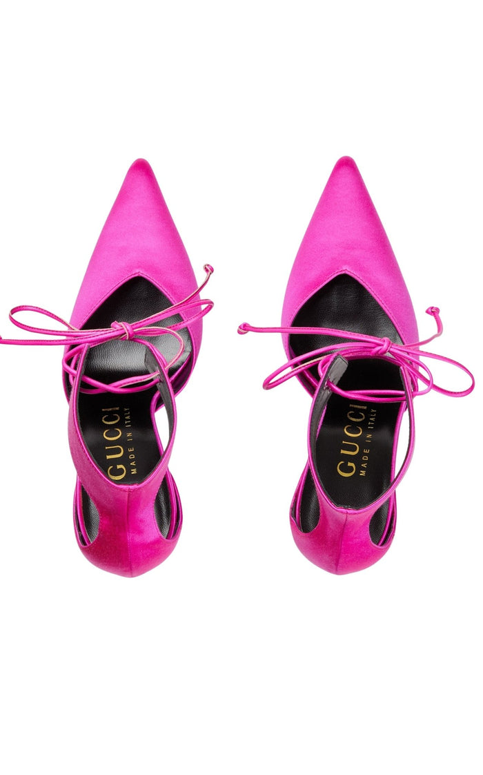 Gucci Lace - up Pink Satin Pump - Runway Catalog