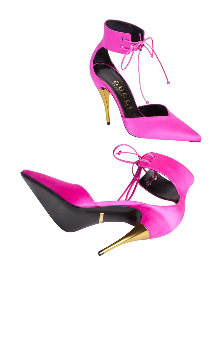Gucci Lace - up Pink Satin Pump - Runway Catalog