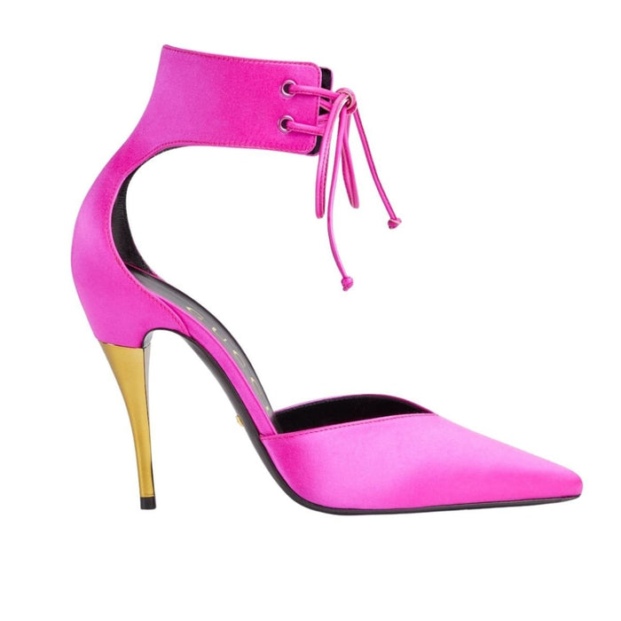 Gucci Lace - up Pink Satin Pump - Runway Catalog