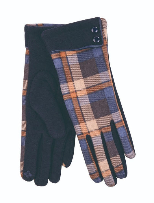 Ladies Tweed Button Cuff Gloves- Navy Check #color_navy-check