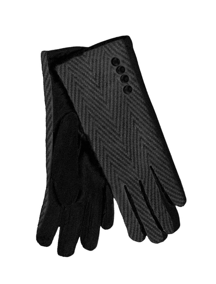 Ladies Tweed Herringbone Gloves - Black #color_black
