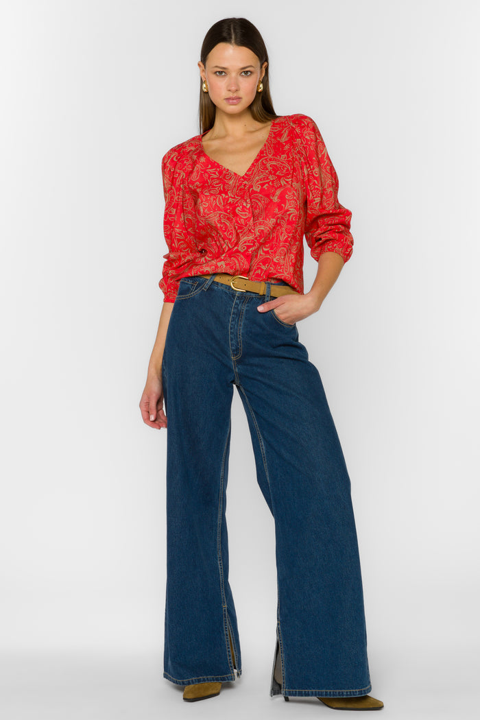 Lakota Red Paisley Blouse - Tops - Velvet Heart Clothing
