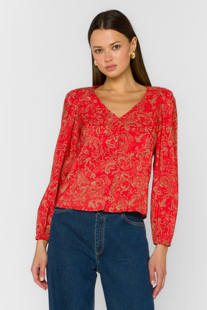 Lakota Red Paisley Blouse - Tops - Velvet Heart Clothing